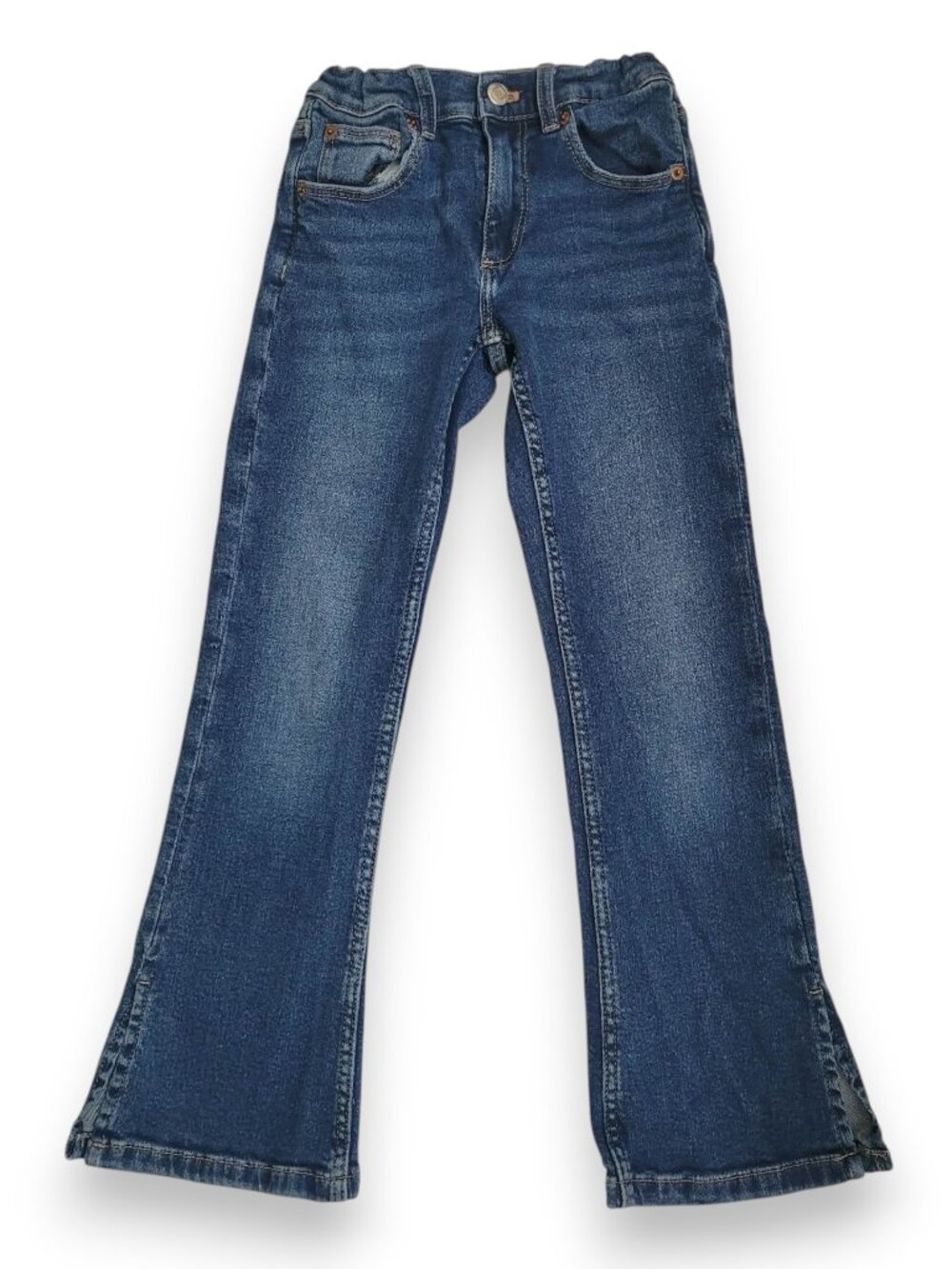 Zara Girls Size 9 Flare Jeans Side Slit Adjustable Waist Stretch Denim EUC